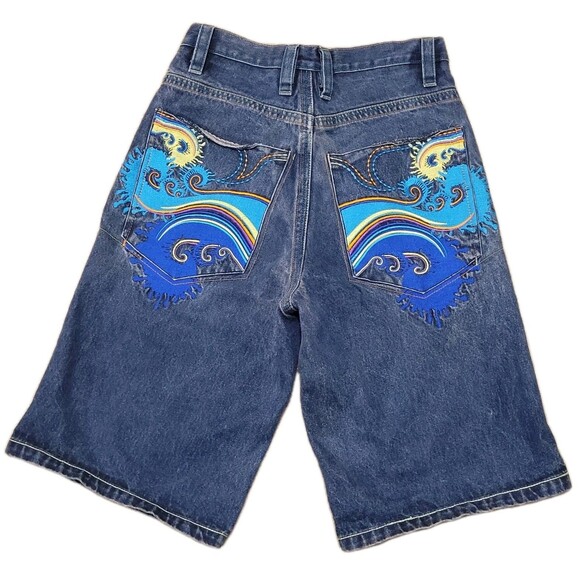 Unbranded Jean Shorts Mens 32 (30) Embroidered Jorts Skater Hip Hop  Jnco Style - Picture 2 of 14